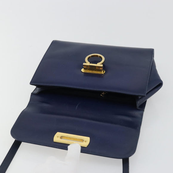 Salvatore Ferragamo Gancini Shoulder Bag Leather Navy Gold Auth YKZ1104