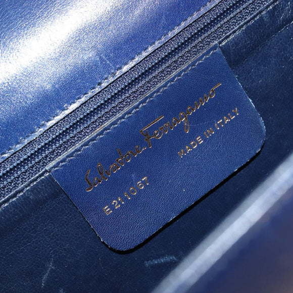 Salvatore Ferragamo Gancini Shoulder Bag Leather Navy Gold Auth YKZ1104