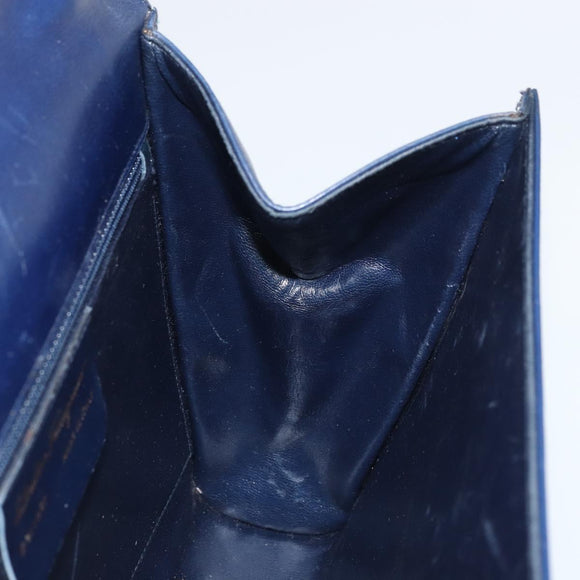 Salvatore Ferragamo Gancini Shoulder Bag Leather Navy Gold Auth YKZ1104