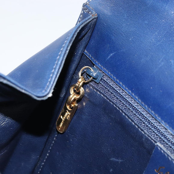 Salvatore Ferragamo Gancini Shoulder Bag Leather Navy Gold Auth YKZ1104