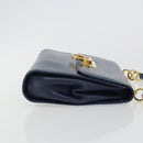 Salvatore Ferragamo Gancini Shoulder Bag Leather Navy Gold Auth YKZ1104-3