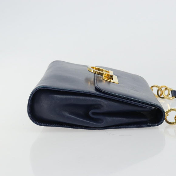 Salvatore Ferragamo Gancini Shoulder Bag Leather Navy Gold Auth YKZ1104