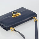Salvatore Ferragamo Gancini Shoulder Bag Leather Navy Gold Auth YKZ1104-6