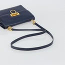 Salvatore Ferragamo Gancini Shoulder Bag Leather Navy Gold Auth YKZ1104-7