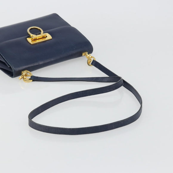 Salvatore Ferragamo Gancini Shoulder Bag Leather Navy Gold Auth YKZ1104