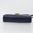 Salvatore Ferragamo Gancini Shoulder Bag Leather Navy Gold Auth YKZ1104-5