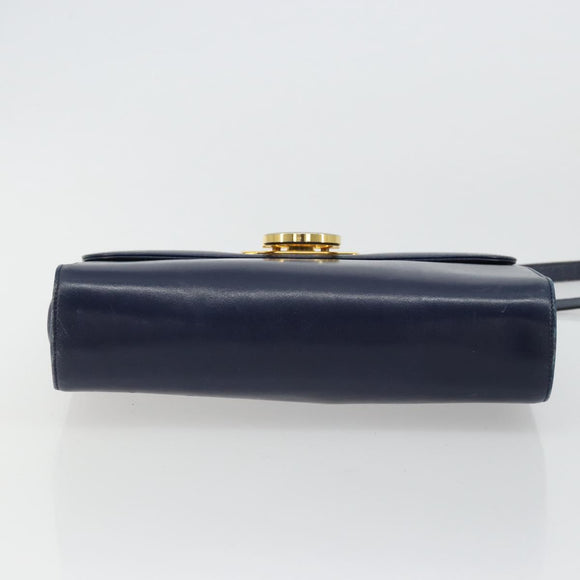 Salvatore Ferragamo Gancini Shoulder Bag Leather Navy Gold Auth YKZ1104