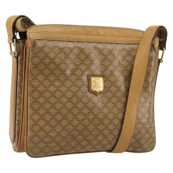CELINE Macadam Canvas Shoulder Bag PVC Beige Gold Auth YKZ1105