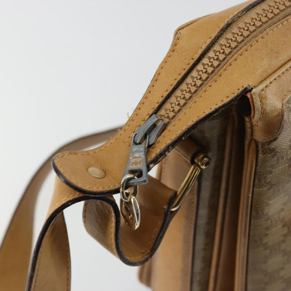 CELINE Macadam Canvas Shoulder Bag PVC Beige Gold Auth YKZ1105