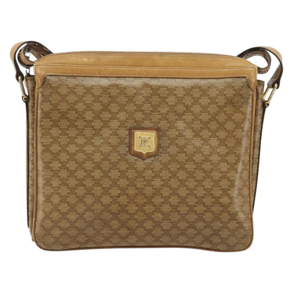 CELINE Macadam Canvas Shoulder Bag PVC Beige Gold Auth YKZ1105