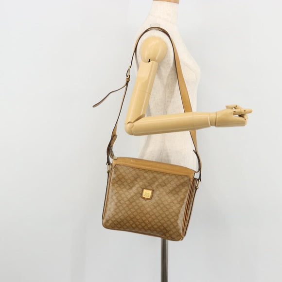 CELINE Macadam Canvas Shoulder Bag PVC Beige Gold Auth YKZ1105