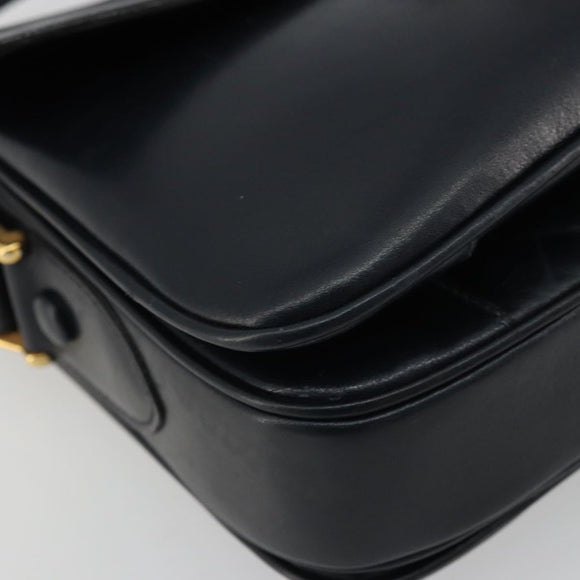 CELINE Horse Carriage Schultertasche Leder Marineblau Gold Auth YKZ1109