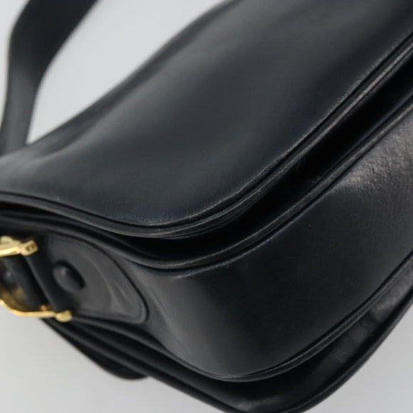 CELINE Horse Carriage Schultertasche Leder Marineblau Gold Auth YKZ1109