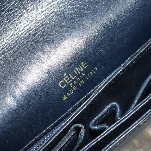 CELINE Horse Carriage Schultertasche Leder Marineblau Gold Auth YKZ1109