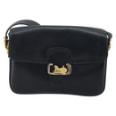 CELINE Horse Carriage Shoulder Bag Leather Navy Gold Auth YKZ1109-2