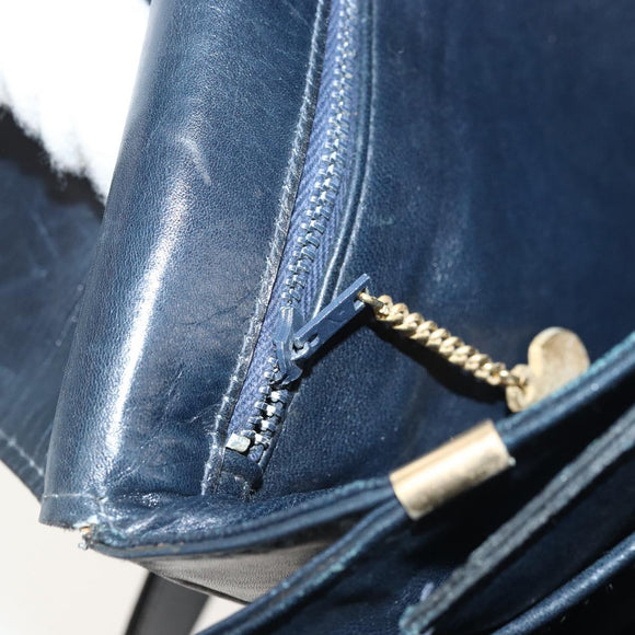 CELINE Horse Carriage Shoulder Bag Leather Navy Gold Auth YKZ1109