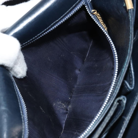 CELINE Horse Carriage Schultertasche Leder Marineblau Gold Auth YKZ1109