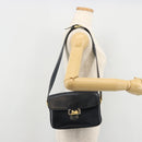 CELINE Horse Carriage Shoulder Bag Leather Navy Gold Auth YKZ1109-23