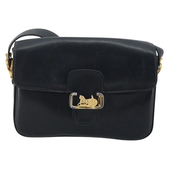 CELINE Horse Carriage Schultertasche Leder Marineblau Gold Auth YKZ1109