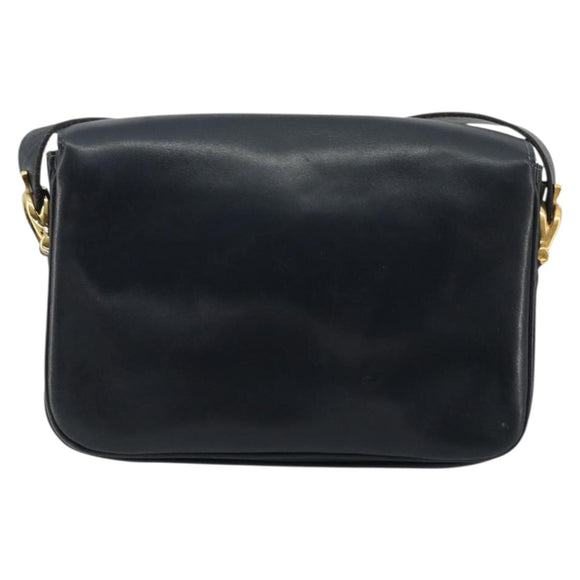 CELINE Horse Carriage Shoulder Bag Leather Navy Gold Auth YKZ1109