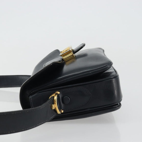 CELINE Horse Carriage Shoulder Bag Leather Navy Gold Auth YKZ1109