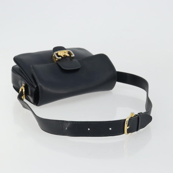 CELINE Horse Carriage Schultertasche Leder Marineblau Gold Auth YKZ1109