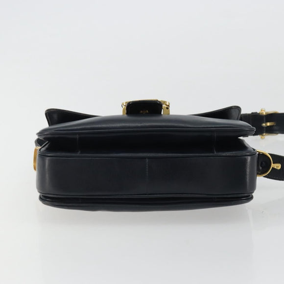 CELINE Horse Carriage Shoulder Bag Leather Navy Gold Auth YKZ1109