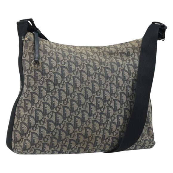 Christian Dior Trotter Canvas Shoulder Bag Navy Silver Auth YKZ111