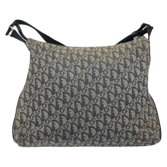 Christian Dior Trotter Canvas Shoulder Bag Navy Silver Auth YKZ111