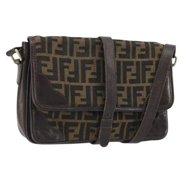 FENDI Zucca Canvas Shoulder Bag Black Brown Auth YKZ1111