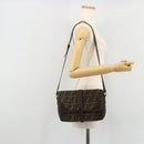 FENDI Zucca Canvas Shoulder Bag Black Brown Auth YKZ1111-24