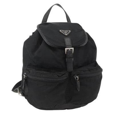 PRADA Backpack Nylon Black Silver Auth YKZ1112