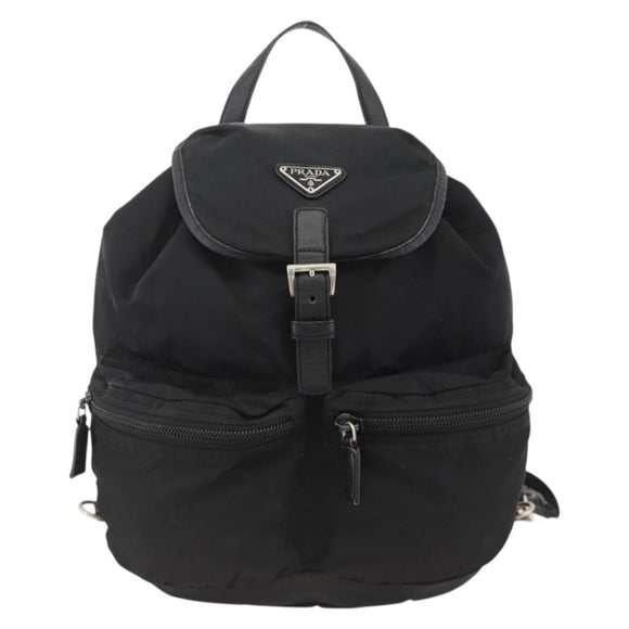 PRADA Backpack Nylon Black Silver Auth YKZ1112