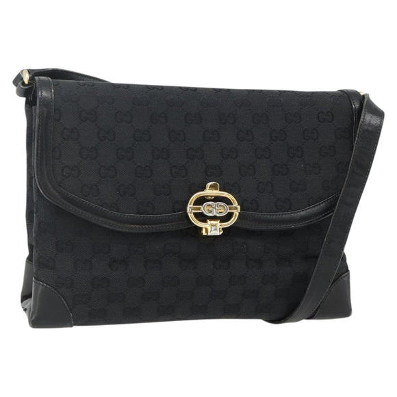 GUCCI GG Canvas Shoulder Bag Black Gold Auth YKZ1114