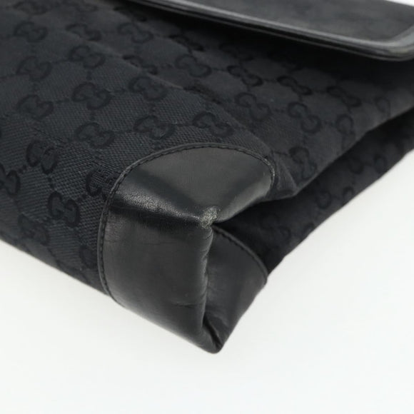 GUCCI GG Canvas Shoulder Bag Black Gold Auth YKZ1114