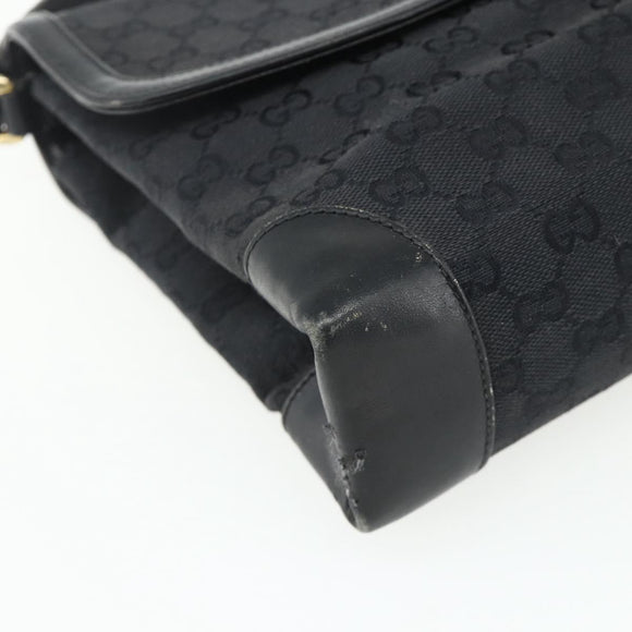 GUCCI GG Canvas Shoulder Bag Black Gold Auth YKZ1114
