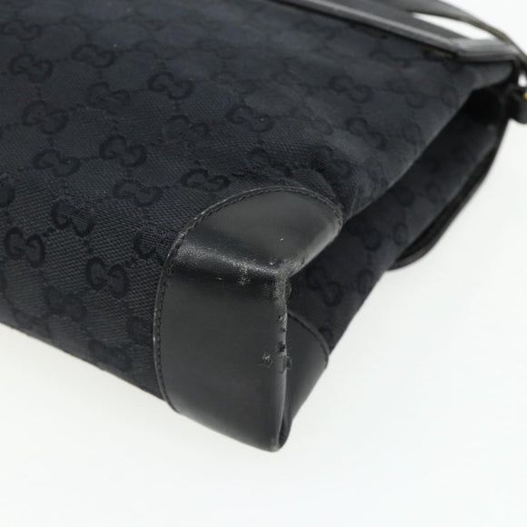 GUCCI GG Canvas Shoulder Bag Black Gold Auth YKZ1114