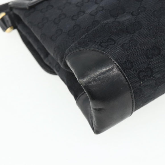GUCCI GG Canvas Shoulder Bag Black Gold Auth YKZ1114