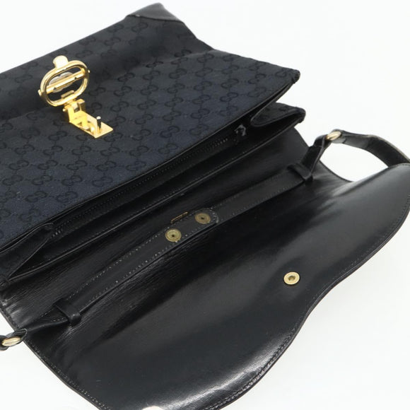 GUCCI GG Canvas Shoulder Bag Black Gold Auth YKZ1114