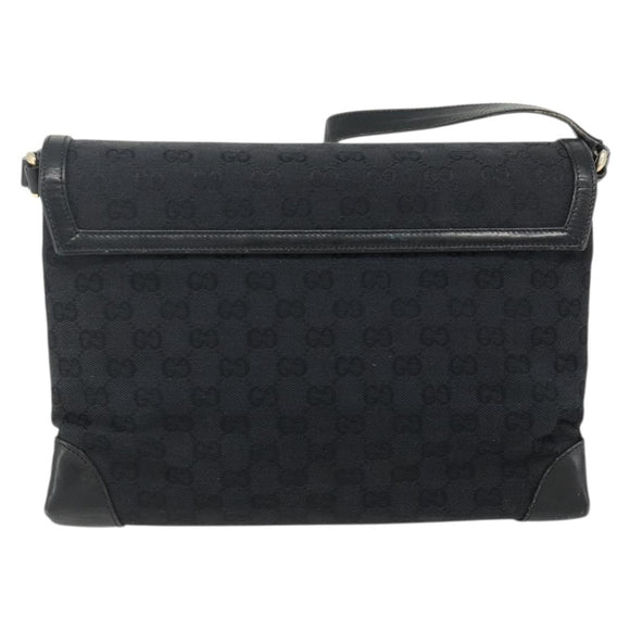 GUCCI GG Canvas Shoulder Bag Black Gold Auth YKZ1114