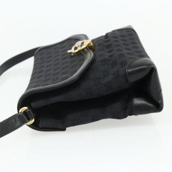GUCCI GG Canvas Shoulder Bag Black Gold Auth YKZ1114