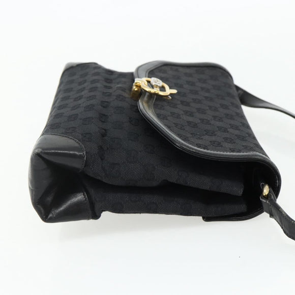 GUCCI GG Canvas Shoulder Bag Black Gold Auth YKZ1114