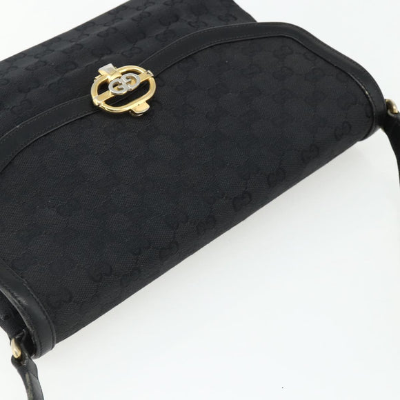 GUCCI GG Canvas Shoulder Bag Black Gold Auth YKZ1114
