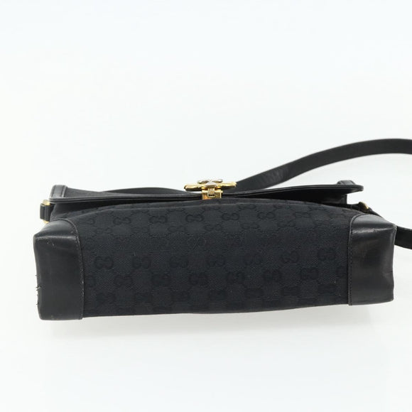 GUCCI GG Canvas Shoulder Bag Black Gold Auth YKZ1114