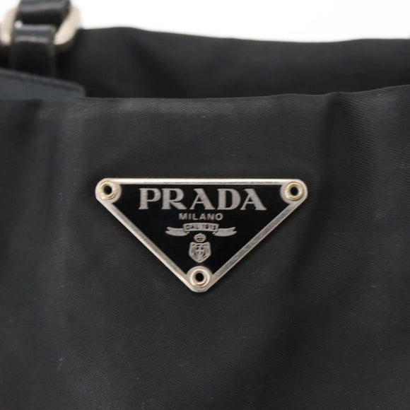 PRADA Tote Bag Nylon Zwart Zilver Auth YKZ1116