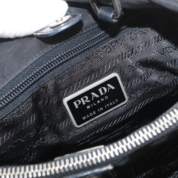 PRADA Tote Bag Nylon Zwart Zilver Auth YKZ1116