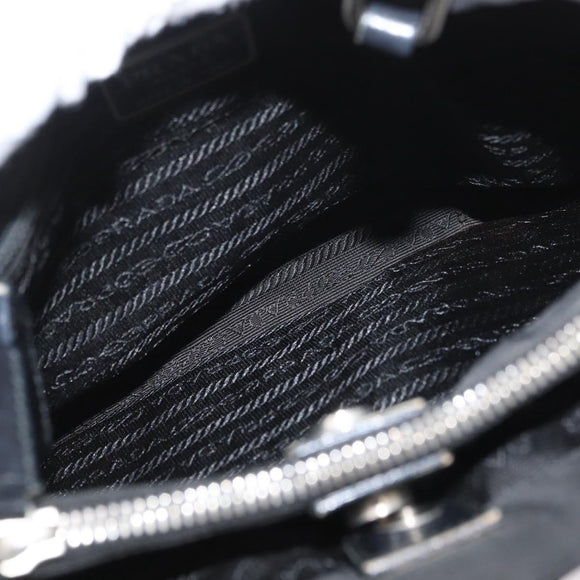 PRADA Tote Bag Nylon Zwart Zilver Auth YKZ1116