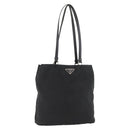 PRADA Tote Bag Nylon Zwart Zilver Auth YKZ1116-1