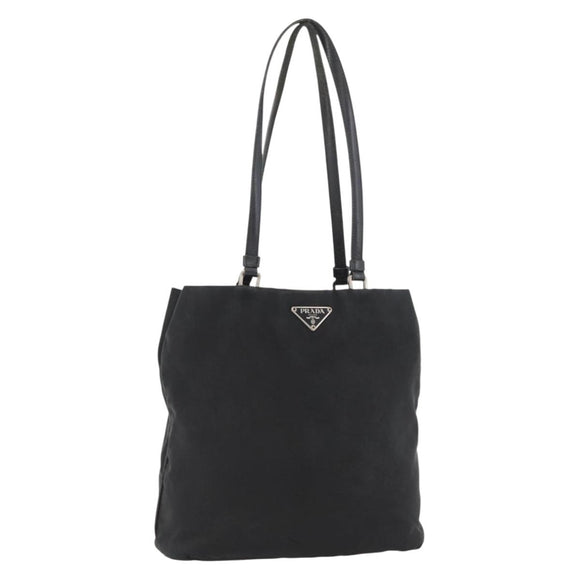 PRADA Tote Bag Nylon Zwart Zilver Auth YKZ1116