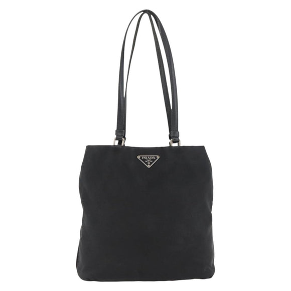 PRADA Tote Bag Nylon Zwart Zilver Auth YKZ1116